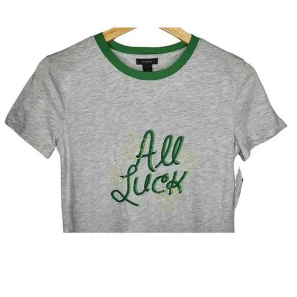 Halogen "All Luck" Embroidered St. Patrick's Day Tee Sz XXS/2X Small in Grey NWT - Picture 2 of 7